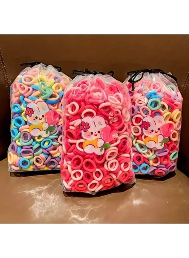 300pcs Bright Pink Soft Fufu Hair Ties Durable Seamless Elastic Headbands with Cartoon Bag - Image 2